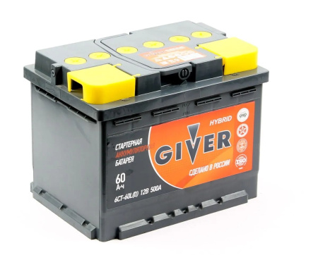 Автомобильный аккумулятор Giver Hybrid 6СТ-60.0 - 60Ач (обратная)