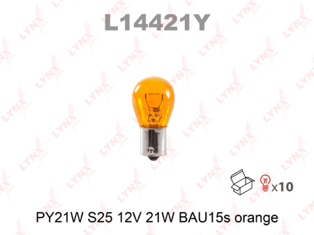 Лампа накаливания LYNXauto 12V PY21W BAU15s Orange L14421Y
