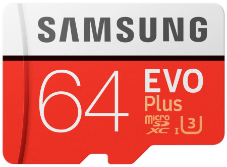 Карта памяти Samsung EVO plus microSDXC Memory Card 64Gb Class 10 UHS-1   SD Adapter (MB-MC64GA/RU)