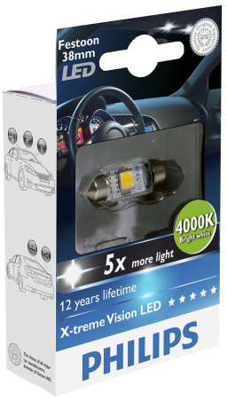 Лампа автомобильная Philips C5W 12V 1W (SV8,5-35/11) LED 4000K Fest T10,5 12858 4000KX1