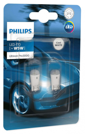 Светодиодная лампа Philips T10 W5W 12V 0.6W (W2.1x9.5d) Ultinon Pro3000 LED 6000K 11961ULWX2